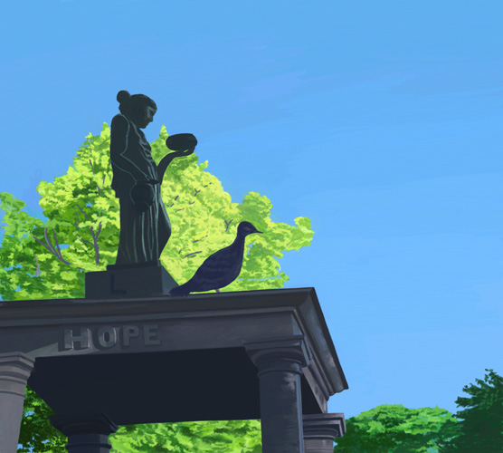 Goddess with pigeon and HOPE by Lauren Edmond