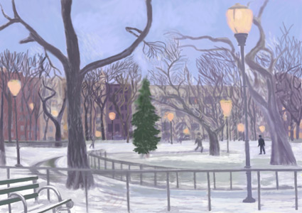 Light snow in Tompkins Square by Lauren Edmond