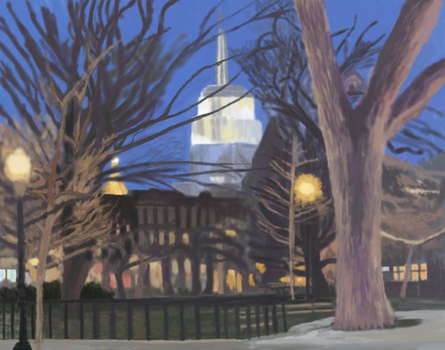 Tompkins Square Empire State view at bluetime